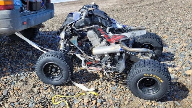 The damaged quad bike reportedly recovered where Mr Barria went missing. Picture: Comodoro Rivadavia Police