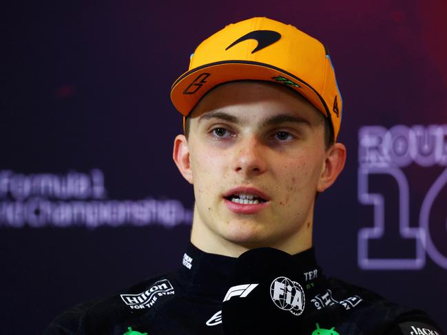 MONZA, ITALY - SEPTEMBER 01: Second placed Oscar Piastri of Australia and McLaren attends the Drivers Press Conference during the F1 Grand Prix of Italy at Autodromo Nazionale Monza on September 01, 2024 in Monza, Italy. (Photo by Clive Rose/Getty Images)