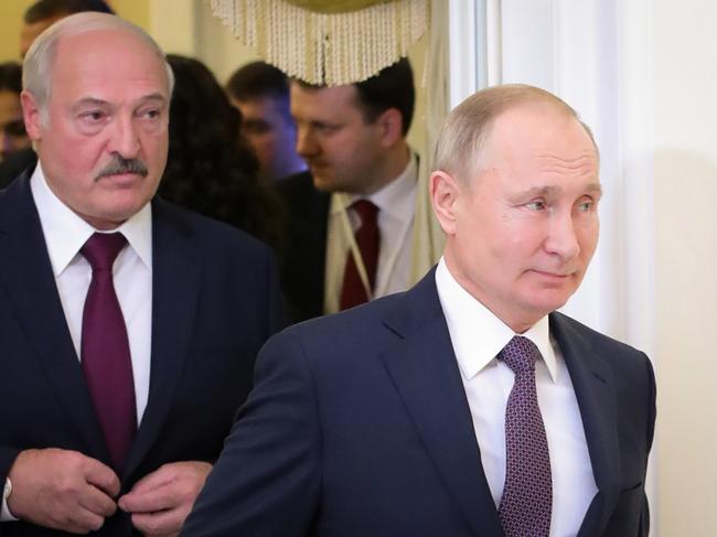 Russian President Vladimir Putin (R) followed by Belarusian President Alexander Lukashenko (L). Navalny has been a vocal opponent of the entrenched Russian leader. Picture: AFP