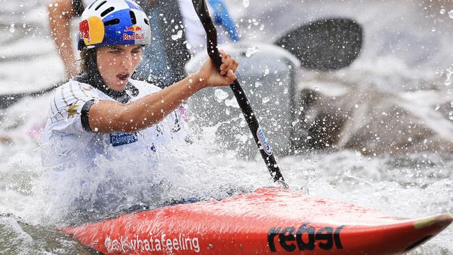 Jessica Fox training for an assault on a gold in Rio.