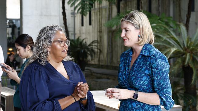 Torres and Cape Hospital and Health Service Chairwoman, Renee Williams speaks with Queensland Health Minister Shannon Fentiman in April. Picture: Brendan Radke