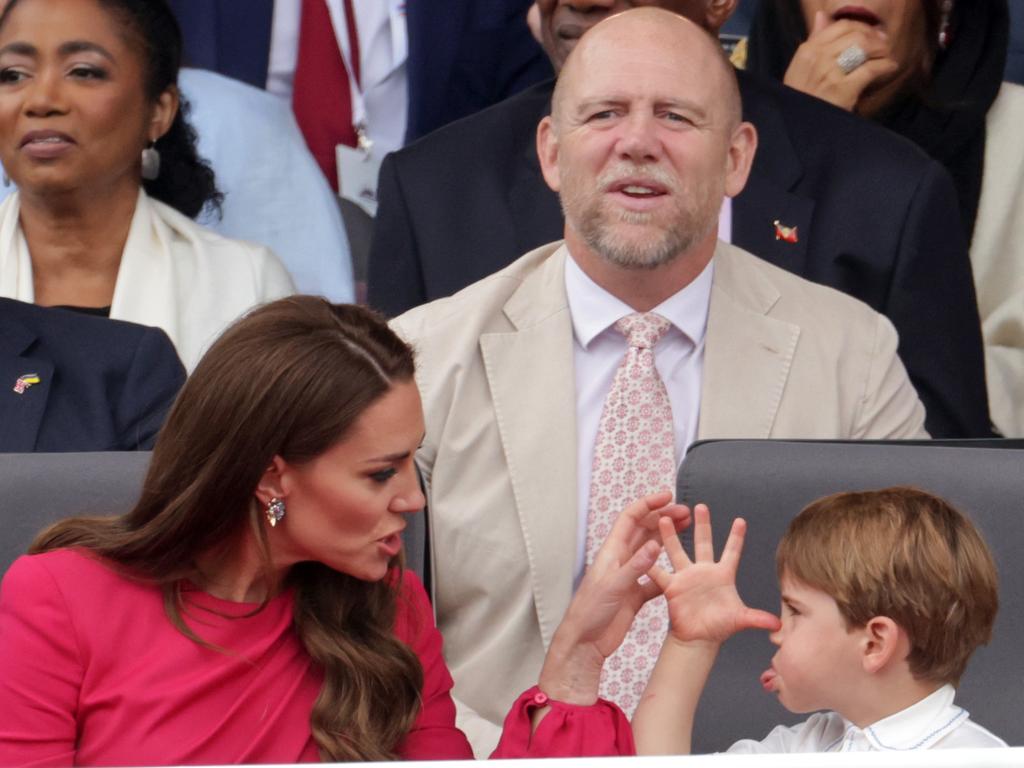 Prince Louis’ rude gesture to his mum seems to have inspired Mike Tindall to gently intervene in the four-year-old’s behaviour. Picture: Getty Images