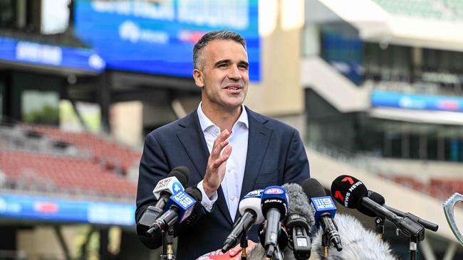 Premier Peter Malinauskas at Adelaide Oval on April 12 for a Gather Round press conference. Picture: NCA NewsWire / Brenton Edwards