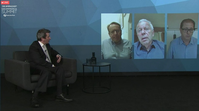 The Australian's Eli Greenblat conducts a panel session at the 2020 e-commerce forum with Paul Greenberg, Jack Gance and Richard Murray.