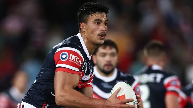 Joseph Suaalii of the Roosters \\during the round 12 NRL match between St George Illawarra Dragons and Sydney Roosters at Netstrata Jubilee Stadium on May 19, 2023 in Sydney, Australia. (Photo by Matt King/Getty Images)