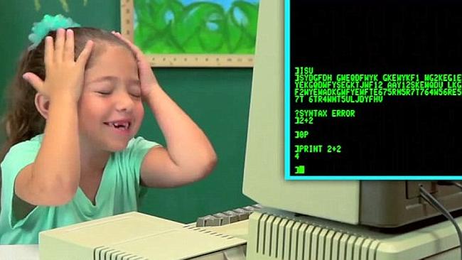 1970s computer class ... Kacey, nine, struggles to work out the computer.