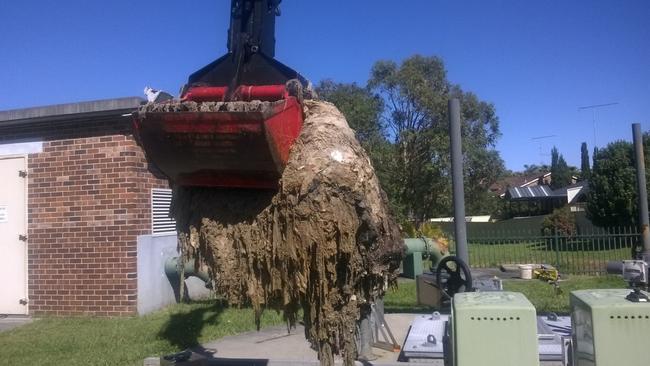 A wet wipe ‘fatberg’ being removed from the sewer.