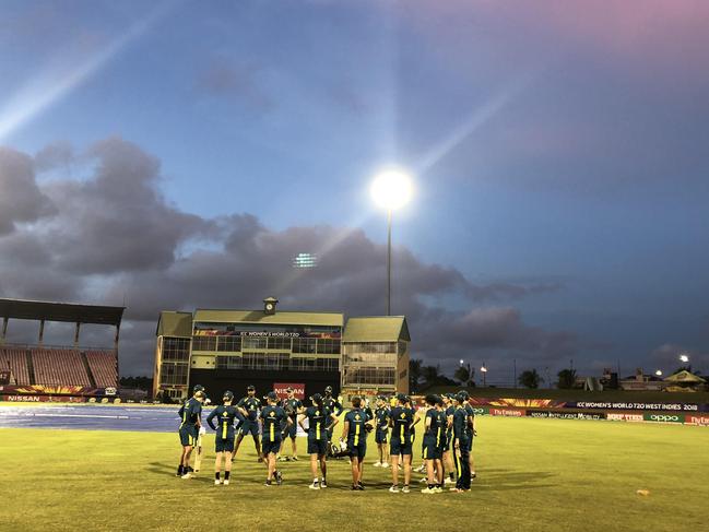 The Australians train under the lights at Providence Stadium Guyana. Picture: Eliza Sewell