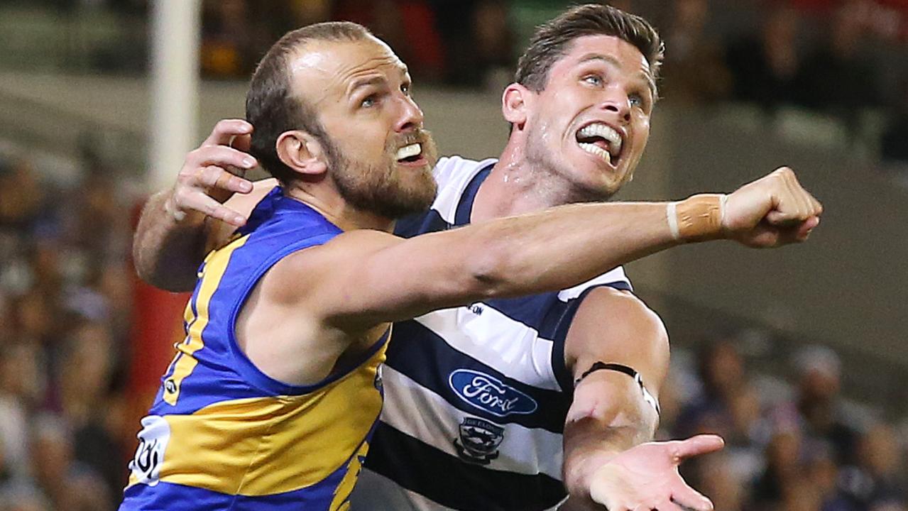 Tom Hawkins has been suspended for a high hit on West Coast’s Will Schofield. Picture: Michael Klein