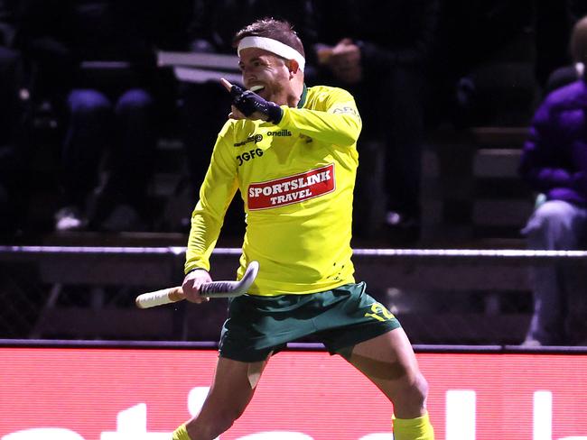 Jake Whetton says 'catch me if you can' after his goal, which came inside 30 seconds of the game. Picture: Simon Watts/BW Media NZ