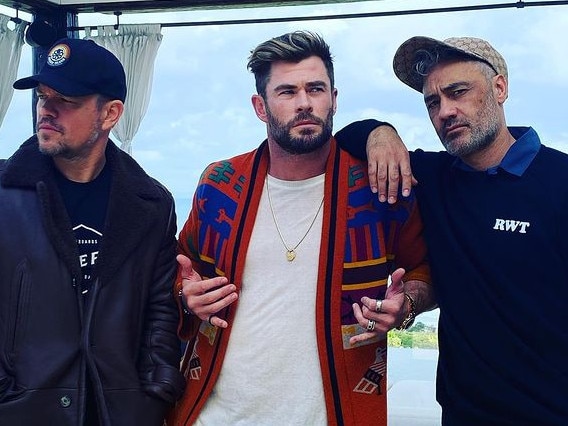 Matt Damon, Chris Hemsworth and Taika Waititi in an Instagram post. Picture: Instagram