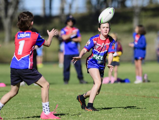 Ella Rowan passes for Highfields State School in the inaugural Primary Interschools Reconciliation Touch Carnival hosted by Glenvale State School, Wednesday, May 28, 2025. Picture: Kevin Farmer