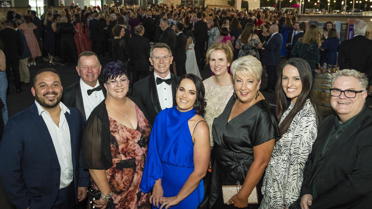 Representing Amcal Pharmacy Wilsonton are (from left) Jeffin Jones, Shane McGuire, Cathy Higgins, Marty Schulz, Molly Bell, Kirsten Schulz, Tracy Dann, Rachael Chandler and Adrian Stoll at the Focus HR Business Excellence Awards 2023 hosted by Toowoomba Chamber at Rumours International, Saturday, October 21, 2023. Picture: Kevin Farmer