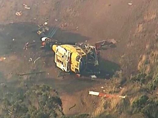 The chopper crashed during water bombing operations. Picture: Nine News