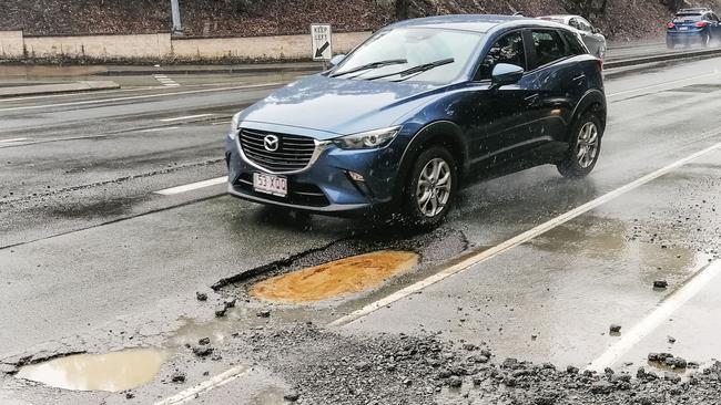 The pothole on Alexander Dr at Nerang. Picture: Luke Sorensen