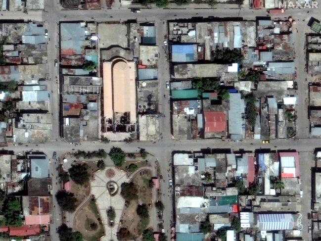 This satellite image released by Maxar Technologies shows an overview of St Louis Cathedral on August 15, 2021 in Jeremie, Haiti after a 7.2-magnitude earthquake struck the southwest peninsula of the country