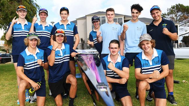 Unley High senior boys during the 2019 SA Schools’ Head of the River at West Lakes. Picture: Mark Brake