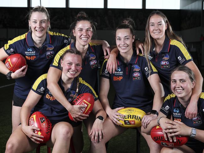 Five players will debut for the Crows on Saturday. Some of the new players drafted in October last year were Nicole Campbell, Jaimi Tabb, Najwa Allen, Caitlin Gould, Madison Newman and Chelsea Biddell. Picture: SARAH REED