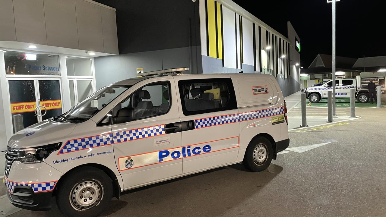 Police vehicles parked in front of Vincent Shopping Centre after stabbing. Picture: Leighton Smith