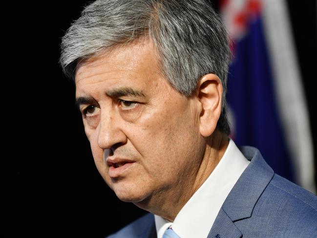 South Australian Treasurer Rob Lucas speaks to the media in Adelaide, Thursday, March 26, 2020. The State Government is announcing a one billion dollar stimulus package for the economy. (AAP Image/David Mariuz) NO ARCHIVING