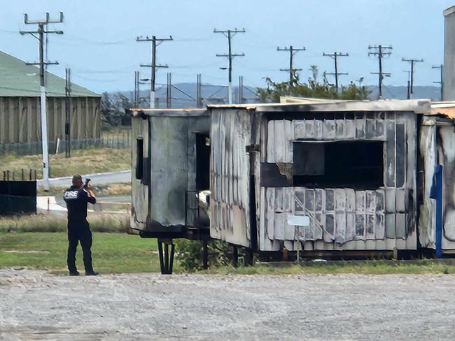 A crime scene has been declared after a massive fire raged through an industrial shed in Gladstone.Â Supplied: Darryn Nufer