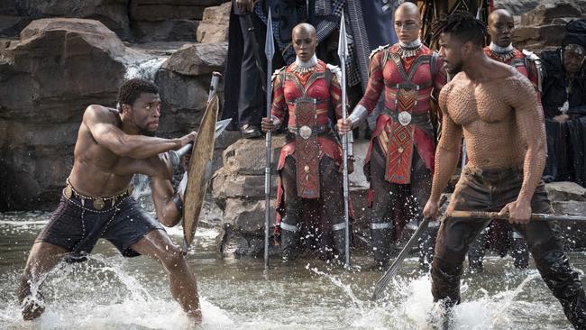 T’Challa (Chadwick Boseman) and Erik Killmonger (Michael B Jordan) go head to head in Black Panther. Picture: Matt Kennedy/Marvel Studios