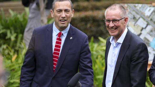 Minister Tom Koutsantonis and Premier Jay Weatherill announcing an upgrade of the Queen Elizabeth Hospital on Sunday.