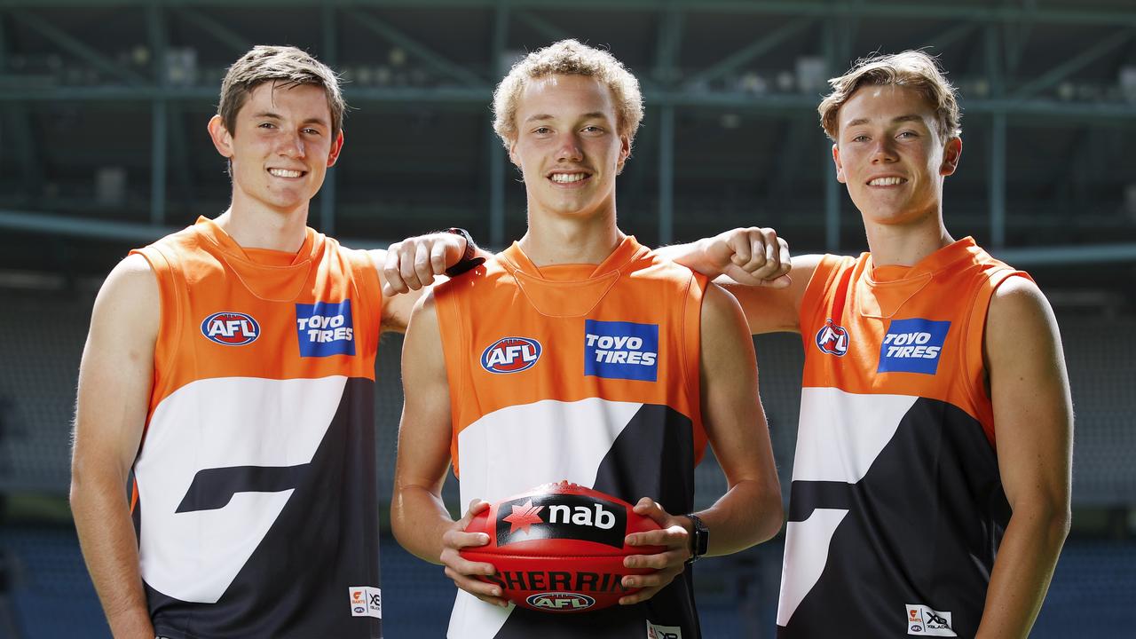 2020 draft picks Connor Stone and Ryan Angwin could join Tanner Bruhn as GWS debutants in 2021. Picture: AFL Photos/Getty Images