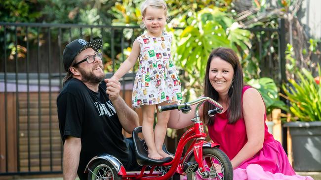 Aleisha and Mark Lewis, with Maisie, tried to fall pregnant for a year before turning to IVF. Picture: Jason Edwards