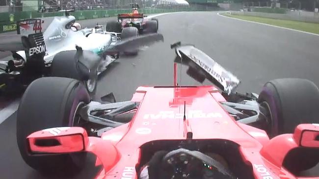 Sebastian Vettel and Lewis Hamilton collide on Lap 1 of Mexican GP.