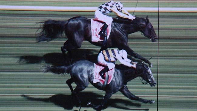 Viewed (top) holds off OTI’s Bauer to win the 2008 Melbourne Cup.