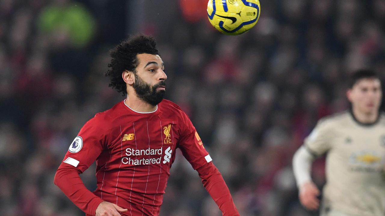 Salah in action with his shirt on. Picture: Paul Ellis/AFP)-