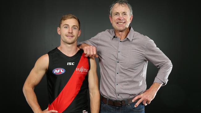 Devon Smith with Essendon legend Terry Daniher. Picture: Michael Klein