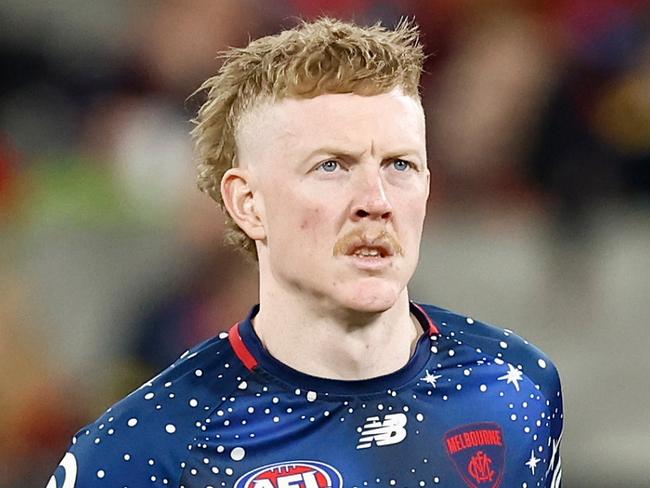 MELBOURNE, AUSTRALIA - SEPTEMBER 15: Clayton Oliver of the Demons warms up during the 2023 AFL First Semi Final match between the Melbourne Demons and the Carlton Blues at Melbourne Cricket Ground on September 15, 2023 in Melbourne, Australia. (Photo by Michael Willson/AFL Photos via Getty Images)