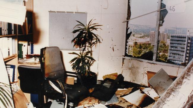 Inside one of the offices destroyed by the NCA bombing on the 12th floor. Picture: Supplied