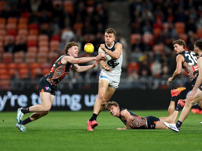 Patrick Cripps of the Blues is in red-hot form, Photo by Brendon Thorne/AFL Photos/via Getty Images.