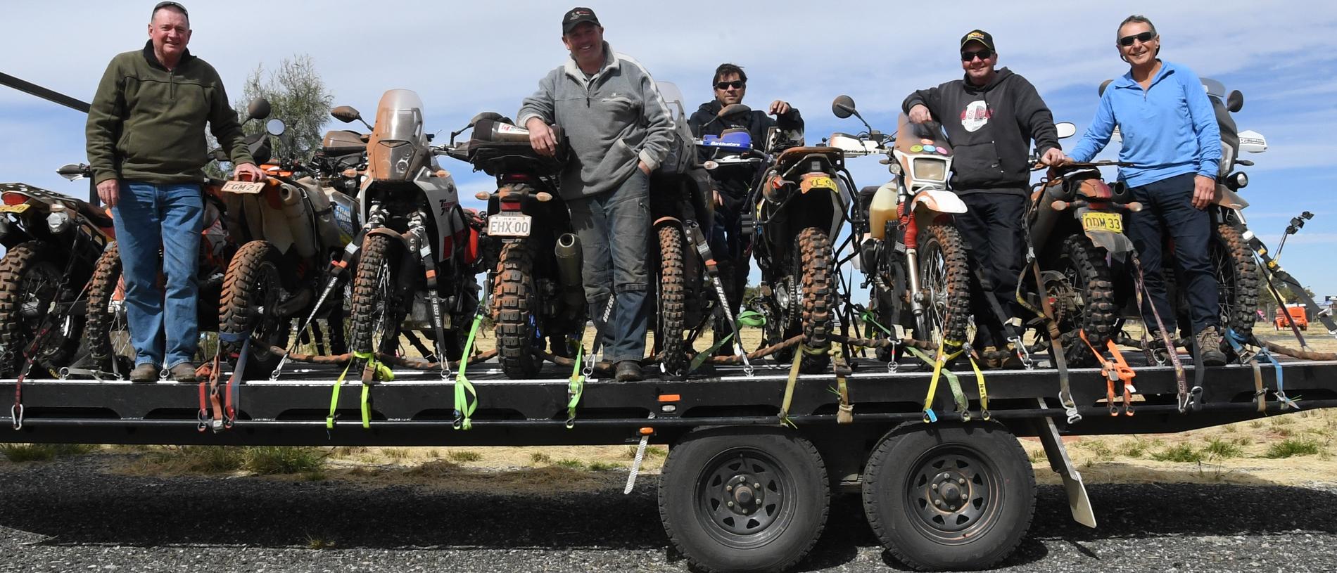 L/R: Finke enthusiasts Neil Thomas, Anthony (Rambo) Dolbel, Steve Davies, Skeeter Cox and Rob Jeffries on tour with NXT Adventure. Picture: (A)manda Parkinson