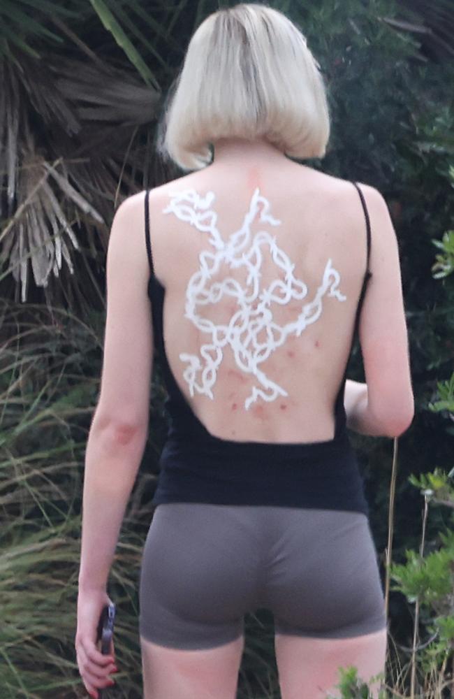 The actress rocked what appeared to be a large temporary tattoo on her back. Picture: Splash News