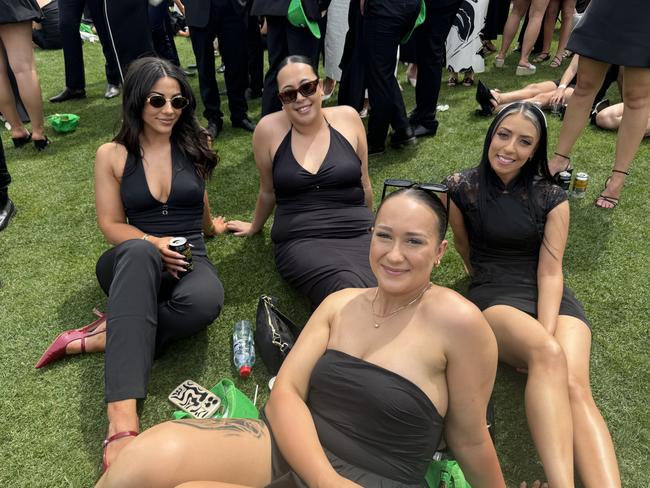 April Peric, Tayla Hardiman, Peyton Haimona and Emily Spiteri at Flemington for Derby Day on November 2, 2024. Picture: Phillippa Butt