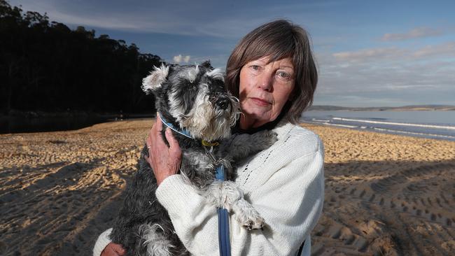 Kingborough Dog Walking Association president Venie Phillips with her dog Kai on the beach at Kingston. Picture: SAM ROSEWARNE