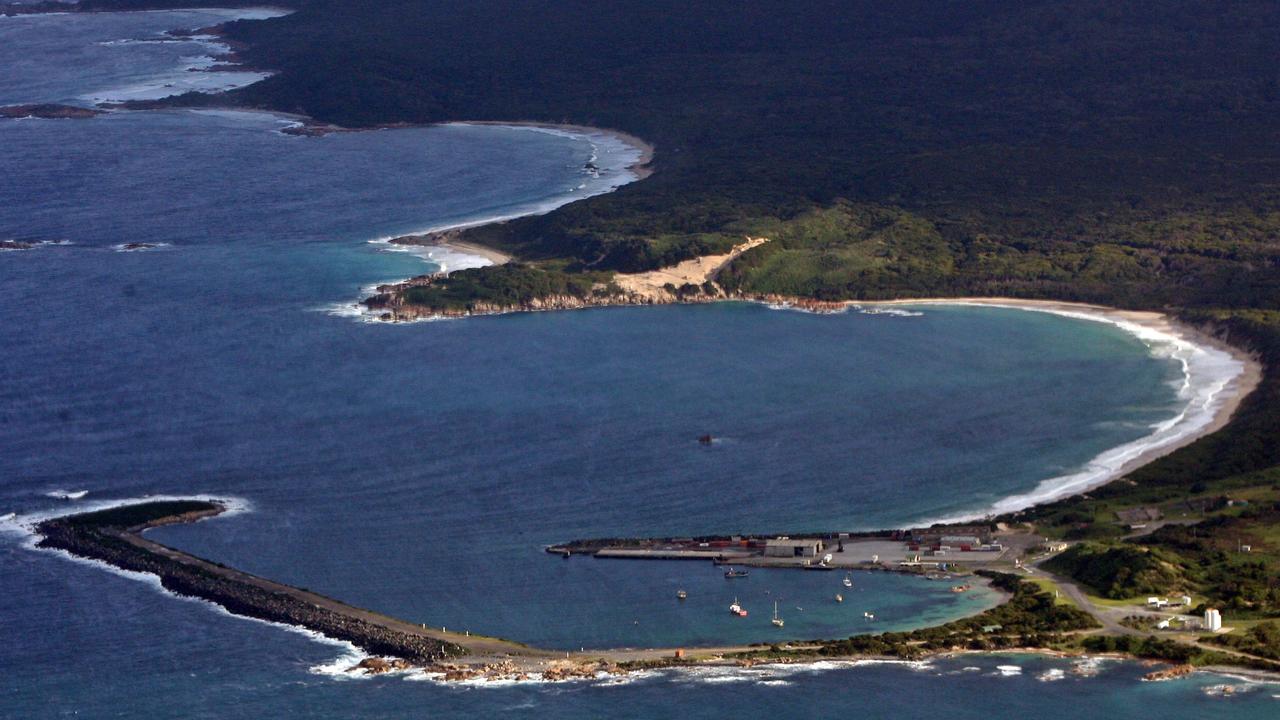 Aerial Grassy Harbour at King Island home to a little penguin colony. Picture: Chris Kidd