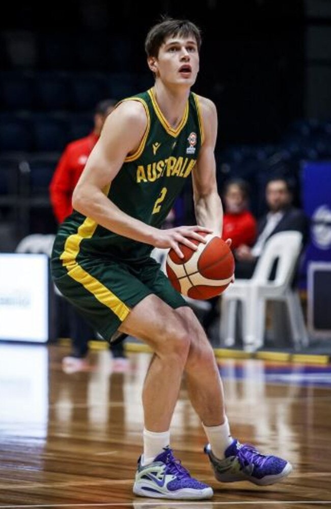 Teenage Australian Boomer Alex Toohey in action during FIBA World Cup qualifiers. Picture: Supplied