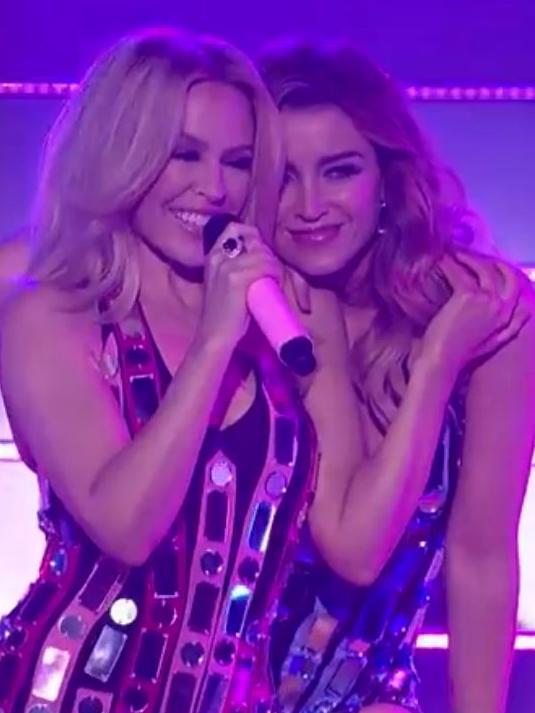 Dannii Minogue teams up with sister Kylie for their first TV duet in 30 years. Picture: Channel 7