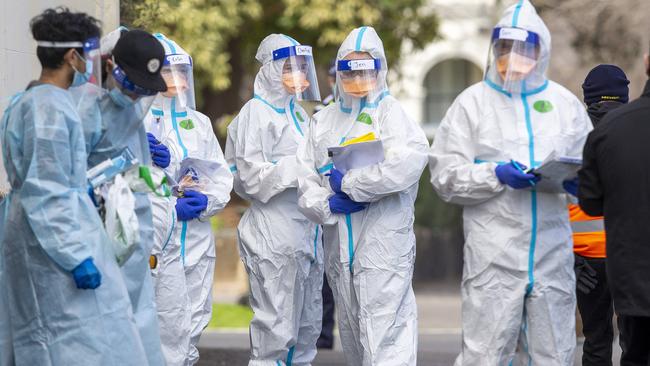 Workers at Hambleton House in Albert Park on Sunday. Picture: Tim Carrafa