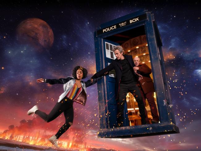 Peter Capaldi, Pearl Mackie and Matt Lucas in the most recent incarnation of Doctor Who. Picture: Des Willie/BBC.
