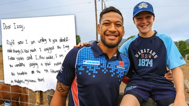 Waratahs and Wallabies star Israel Folau, Flynn English and a portion of the letter.