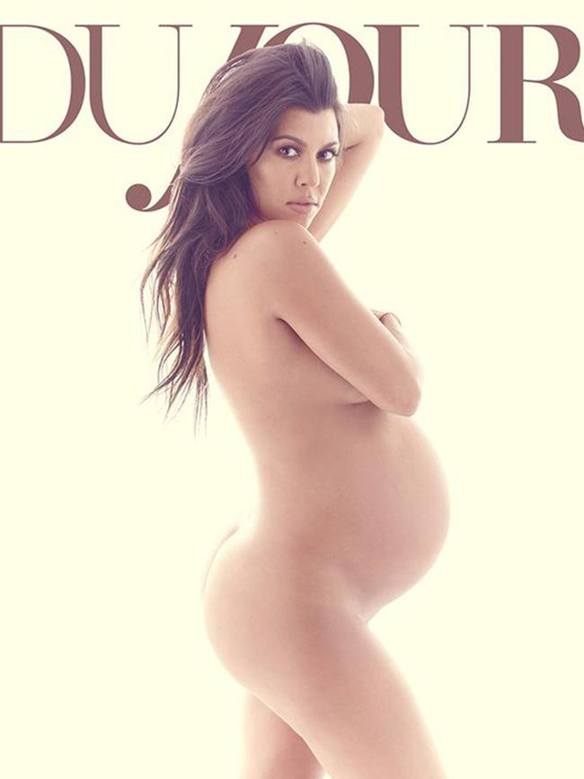 A pregnant Kourtney on the cover of DuJour magazine, December 2014. Picture: DuJour