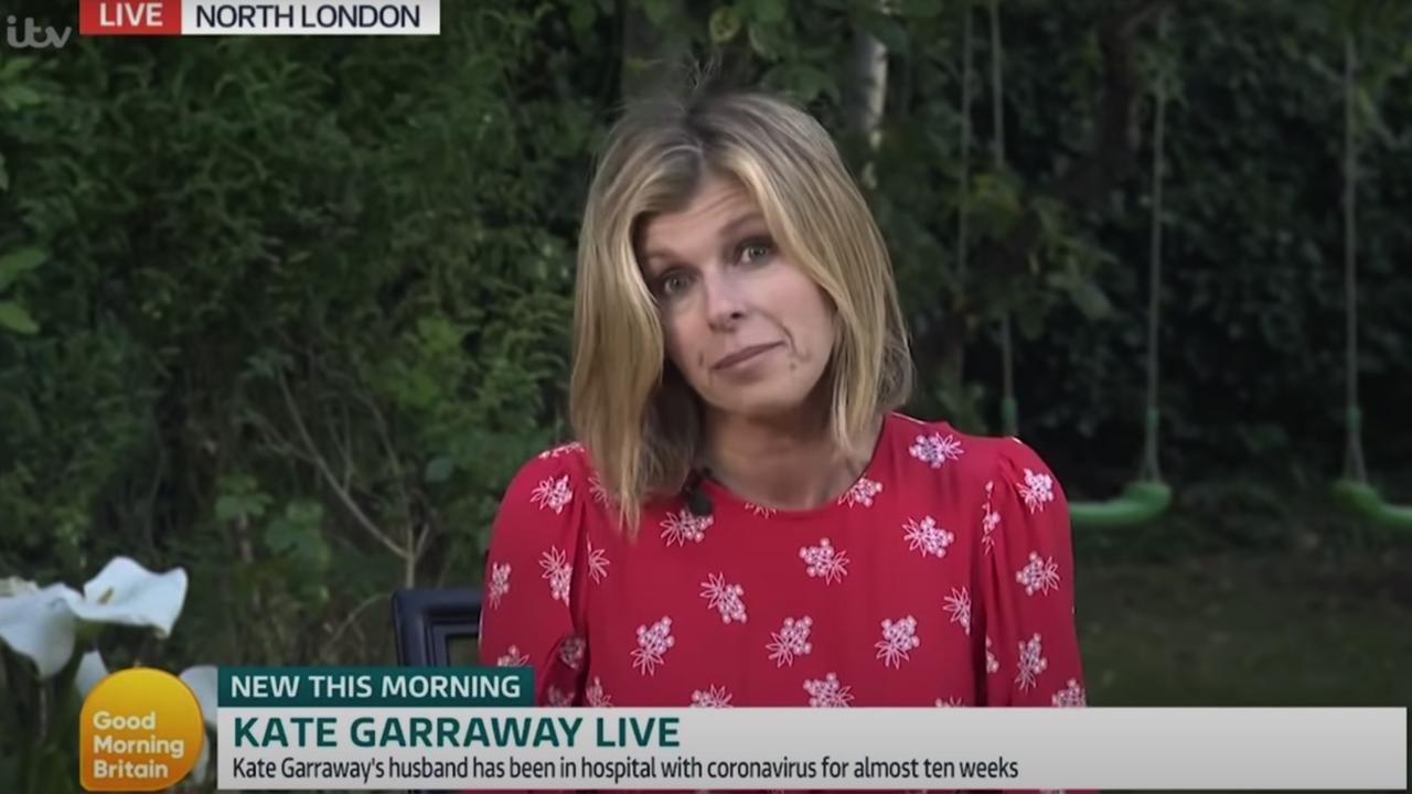 Kate held back tears in an appearance on Good Morning Britain to give an update on her husband's condition. "I’m just so grateful that he’s still here," she said. Picture: itv/GMB