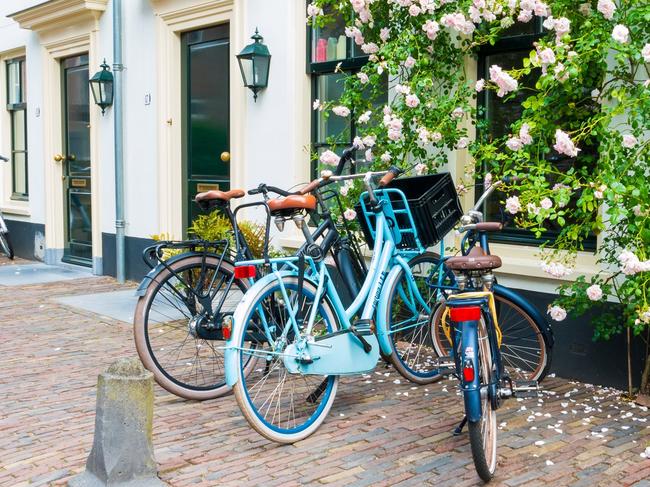 ESCAPE: A Cyclists Dream, Barry Matheson -  Street scene with parked bicycles and wall of house with climbing rose in old town of Wijk bij Duurstede in province Utrecht, Netherlands . Picture: iStock