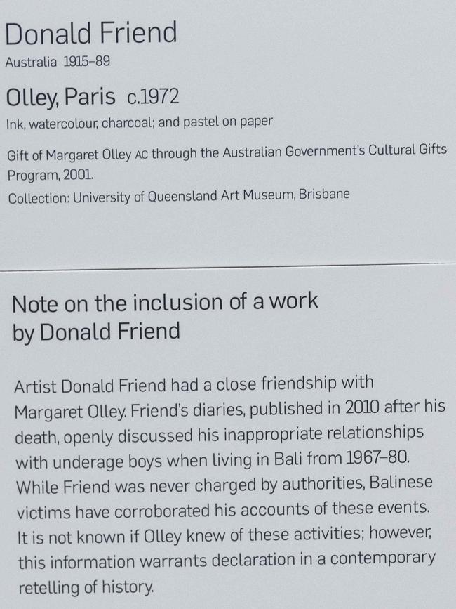 The plaque that explains why the artist has become a sensitive topic among curators.